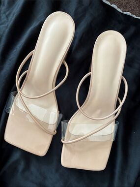 Nude Square-Toe Heels